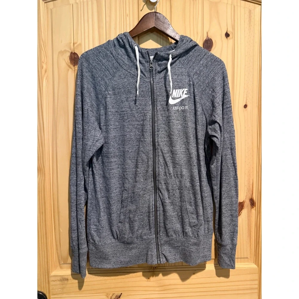 Nike Gym Vintage Full Zip Hoodie Heather Gray Just Do It Logo Large CJ1694-063